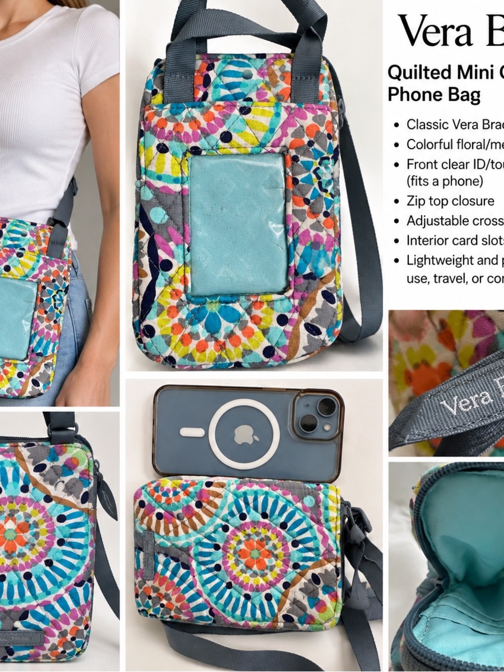 Vera Bradley Quilted Crossbody Phone Bag – Colorful Floral Print
